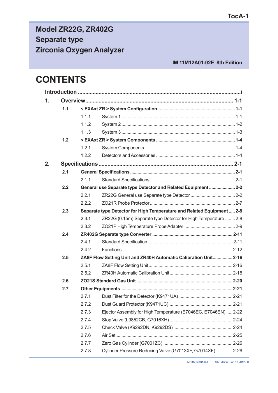 Yokogawa Integral Oxygen Analyzer ZR202 User Manual | Page 9 / 190