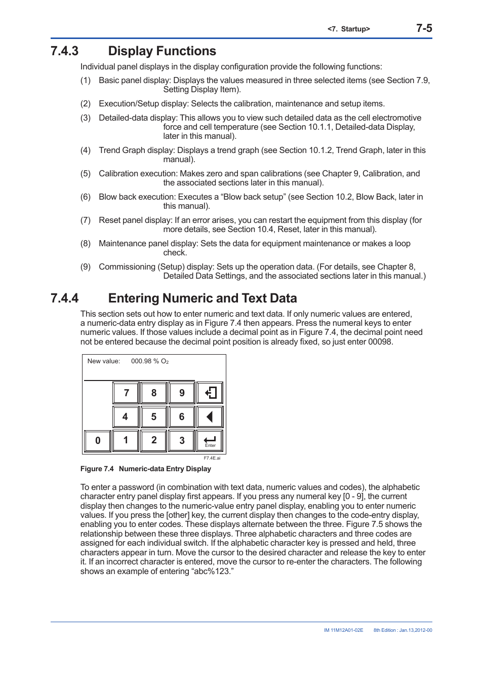 3 display functions, 4 entering numeric and text data, Display functions -5 | Entering numeric and text data -5 | Yokogawa Integral Oxygen Analyzer ZR202 User Manual | Page 93 / 190
