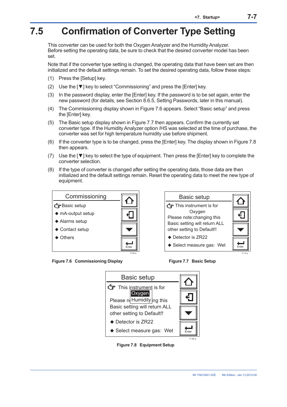 5 confirmation of converter type setting, Confirmation of converter type setting -7, Commissioning | Basic setup | Yokogawa Integral Oxygen Analyzer ZR202 User Manual | Page 95 / 190