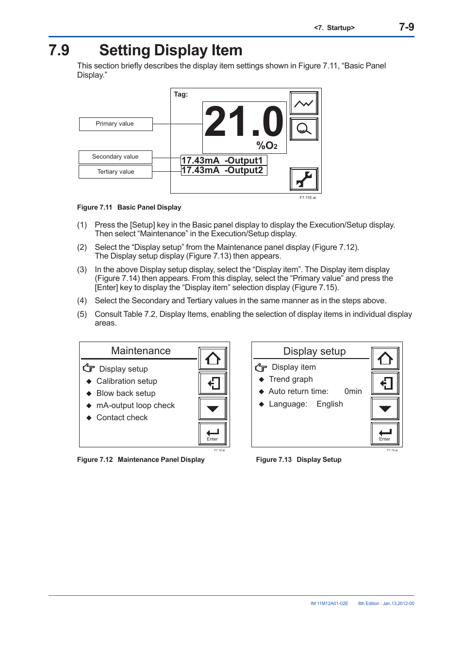 9 setting display item, Setting display item -9, Maintenance | Display setup | Yokogawa Integral Oxygen Analyzer ZR202 User Manual | Page 97 / 190