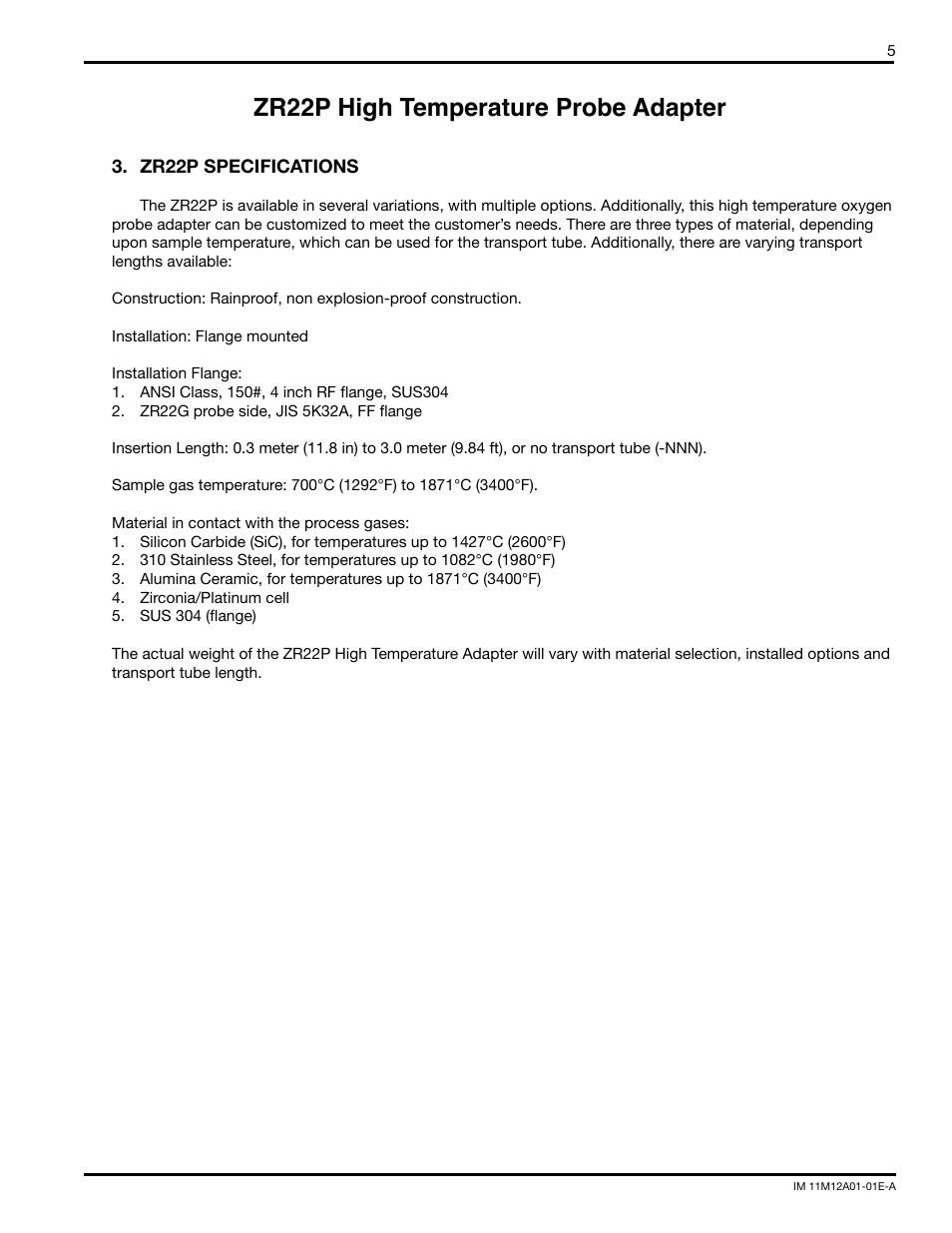 Zr22p high temperature probe adapter | Yokogawa Single Channel Oxygen Analyzer System ZR22/ZR402 User Manual | Page 5 / 34