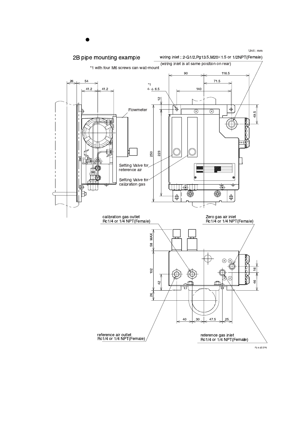 2b pipe mounting example, External dimensions | Yokogawa Single Channel Oxygen Analyzer System ZR22/ZR402 User Manual | Page 38 / 204