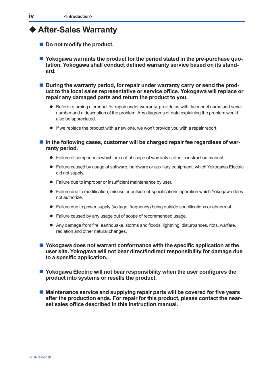 After-sales warranty | Yokogawa Integral Oxygen Analyzer ZR202 User Manual | Page 5 / 21