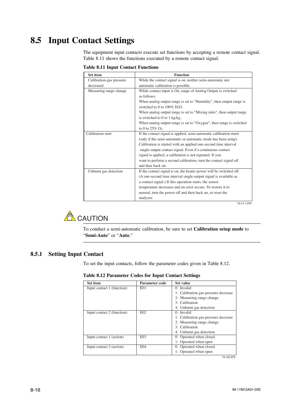 5 input contact settings, 1 setting input contact, Caution | Yokogawa Integral Oxygen Analyzer ZR202 User Manual | Page 113 / 181