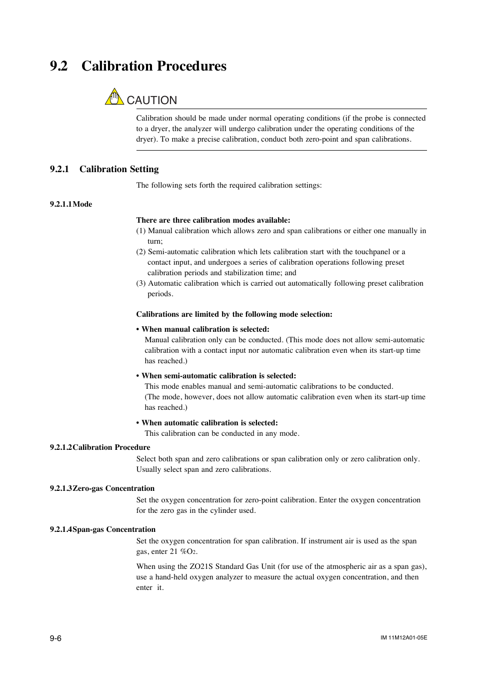 2 calibration procedures, 1 calibration setting, Caution | Yokogawa Integral Oxygen Analyzer ZR202 User Manual | Page 123 / 181