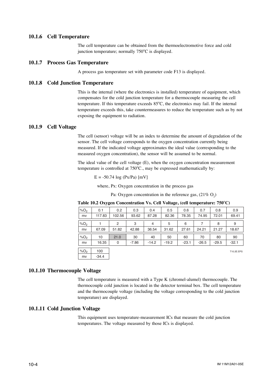 6 cell temperature, 7 process gas temperature, 8 cold junction temperature | 9 cell voltage, 10 thermocouple voltage, 11 cold junction voltage | Yokogawa Integral Oxygen Analyzer ZR202 User Manual | Page 131 / 181