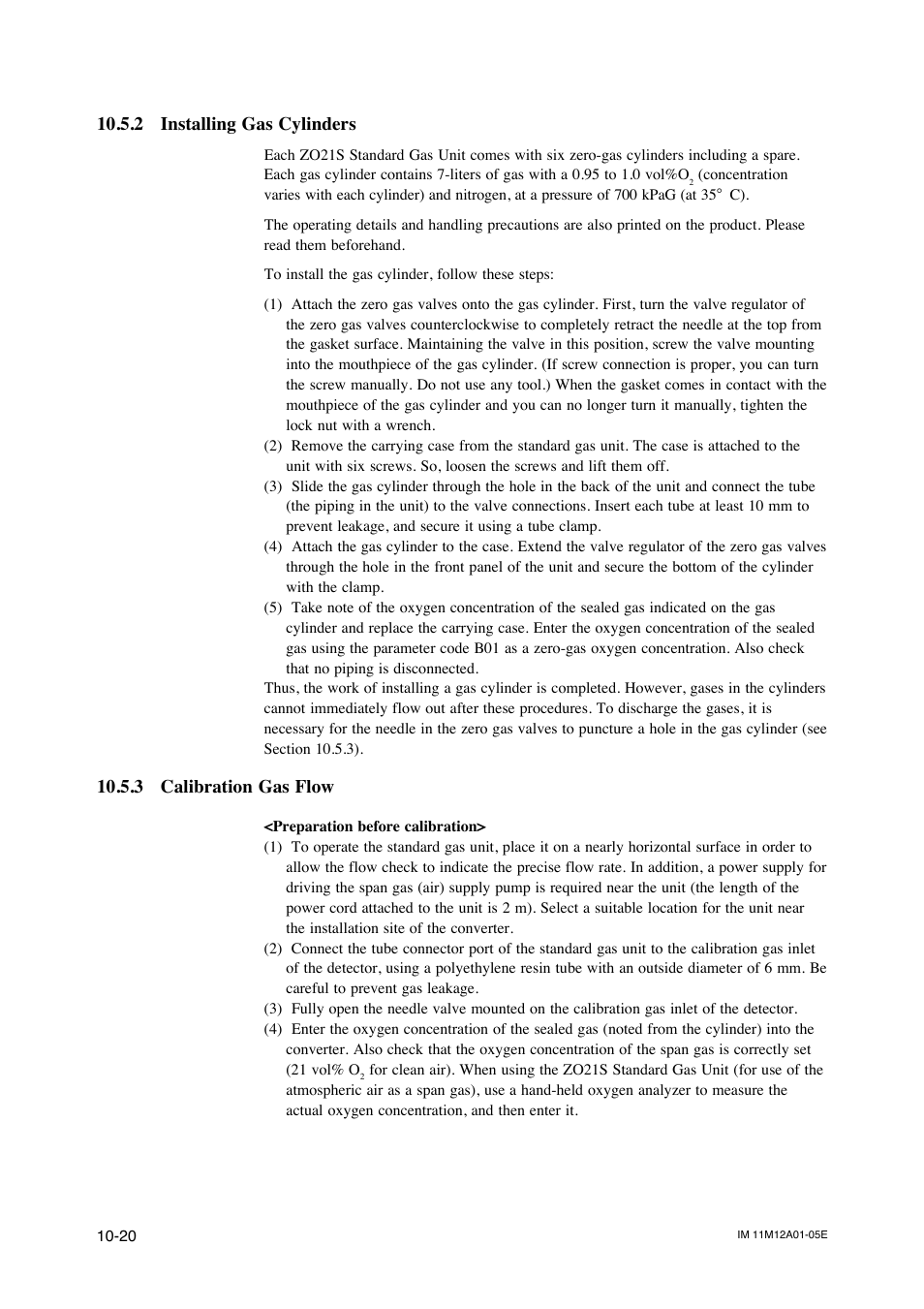 2 installing gas cylinders, 3 calibration gas flow | Yokogawa Integral Oxygen Analyzer ZR202 User Manual | Page 147 / 181