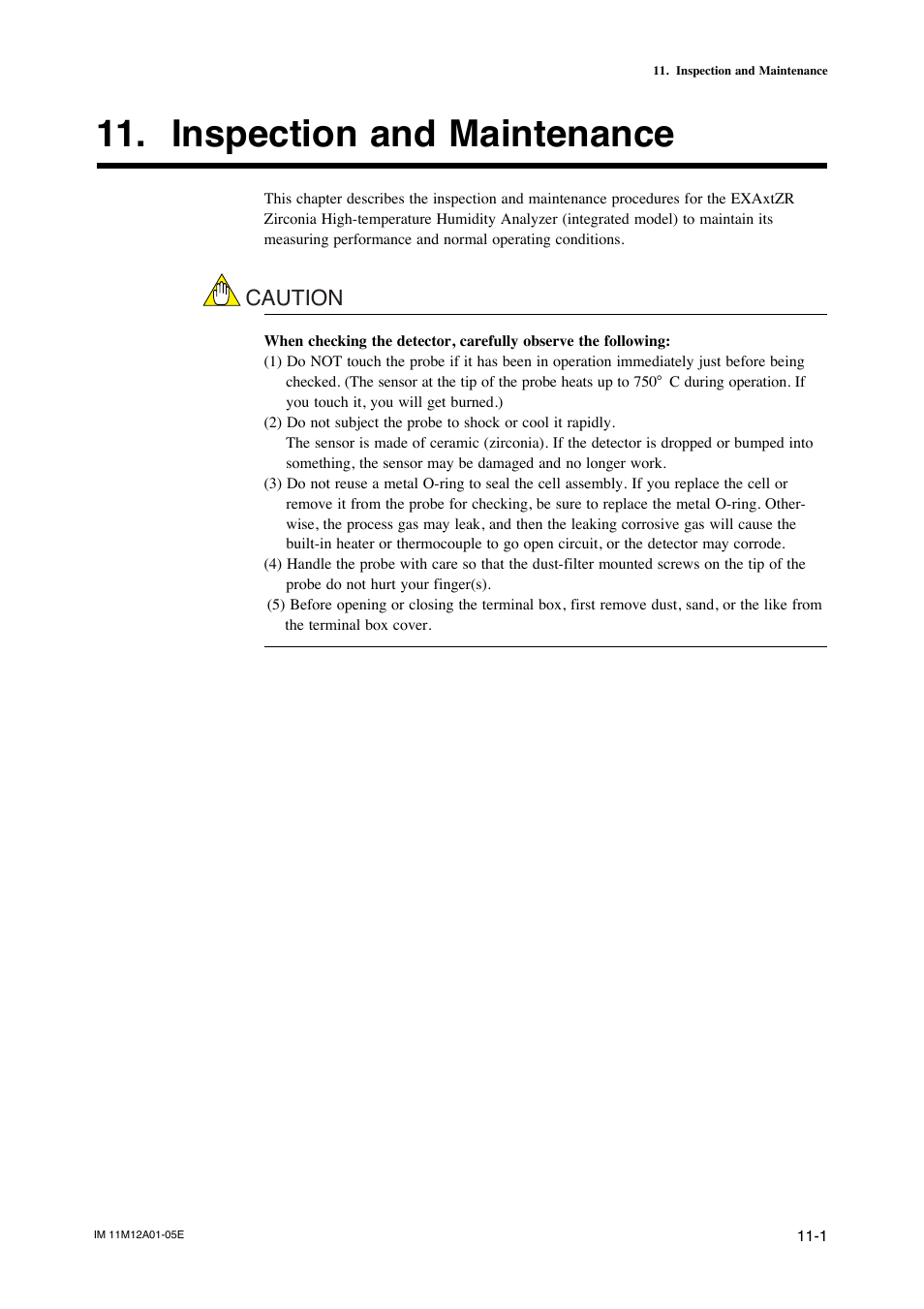 Inspection and maintenance, Inspection and maintenance -1, Caution | Yokogawa Integral Oxygen Analyzer ZR202 User Manual | Page 152 / 181