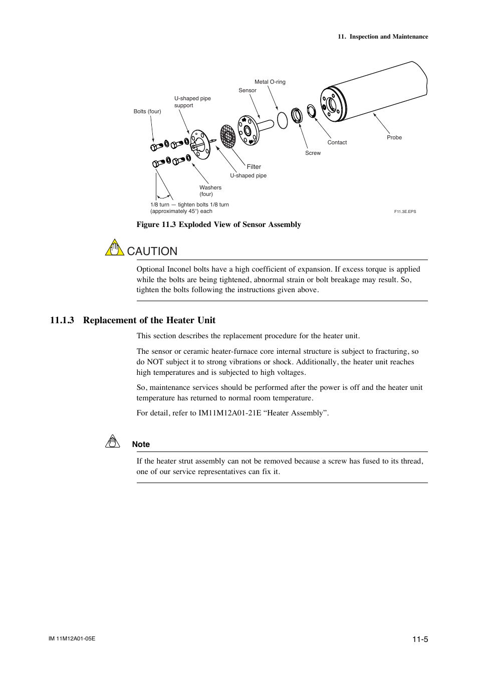 3 replacement of the heater unit, 3 replacement of the heater unit -5, Caution | Yokogawa Integral Oxygen Analyzer ZR202 User Manual | Page 156 / 181