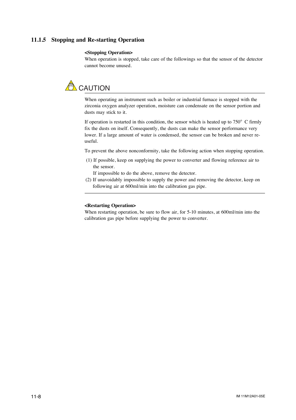 5 stopping and re-starting operation, 5 stopping and re-starting operation -8, Caution | Yokogawa Integral Oxygen Analyzer ZR202 User Manual | Page 159 / 181