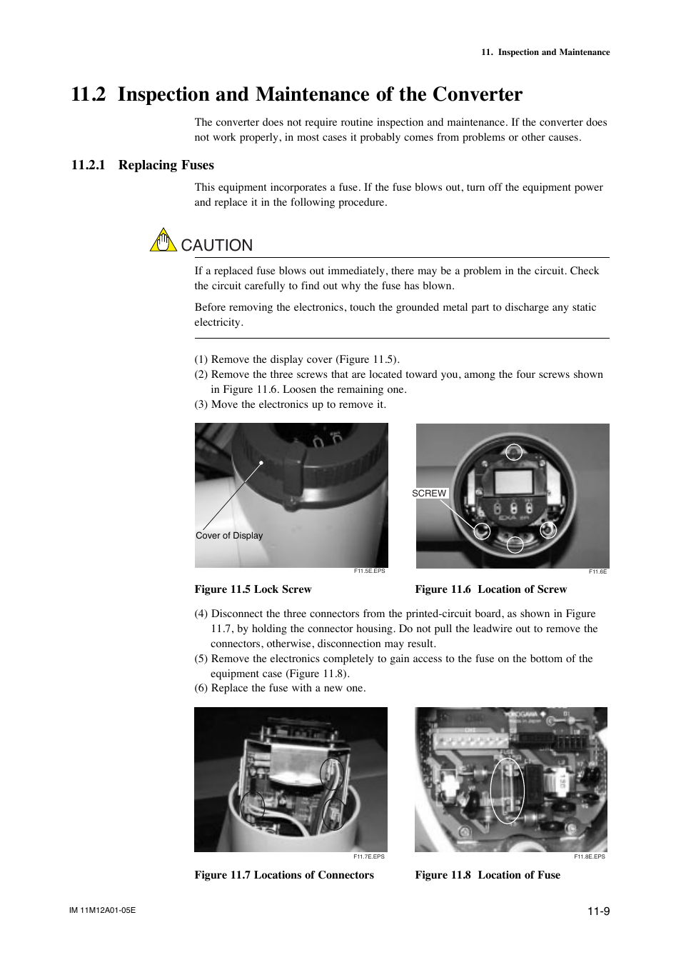 2 inspection and maintenance of the converter, 1 replacing fuses, 2 inspection and maintenance of the converter -9 | 1 replacing fuses -9, Caution | Yokogawa Integral Oxygen Analyzer ZR202 User Manual | Page 160 / 181