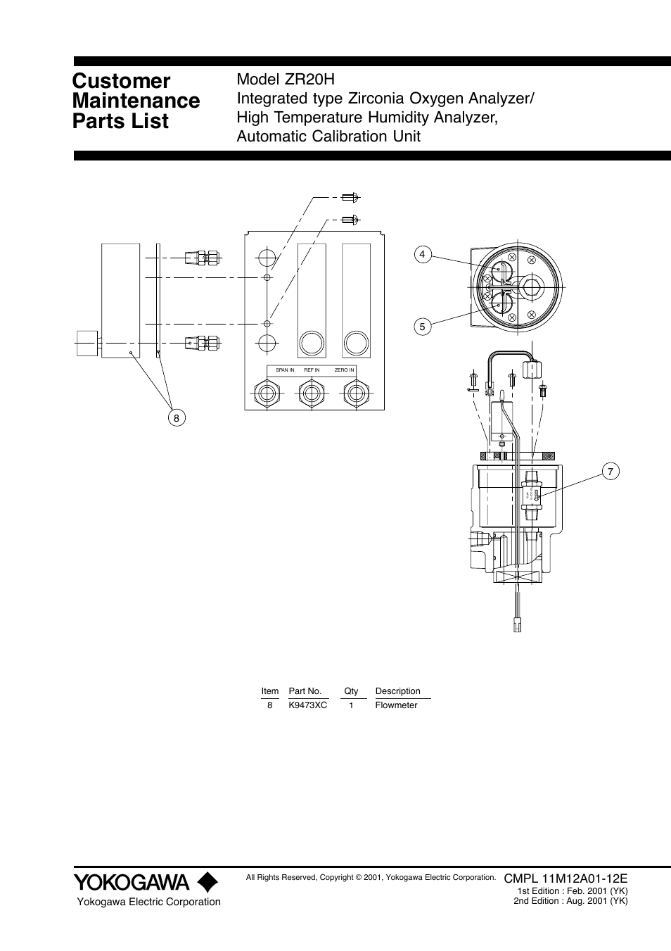 Customer maintenance parts list | Yokogawa Integral Oxygen Analyzer ZR202 User Manual | Page 178 / 181