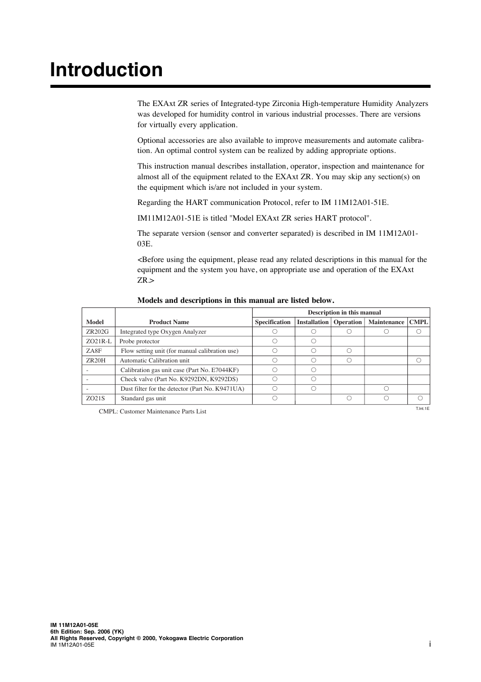 Introduction | Yokogawa Integral Oxygen Analyzer ZR202 User Manual | Page 2 / 181