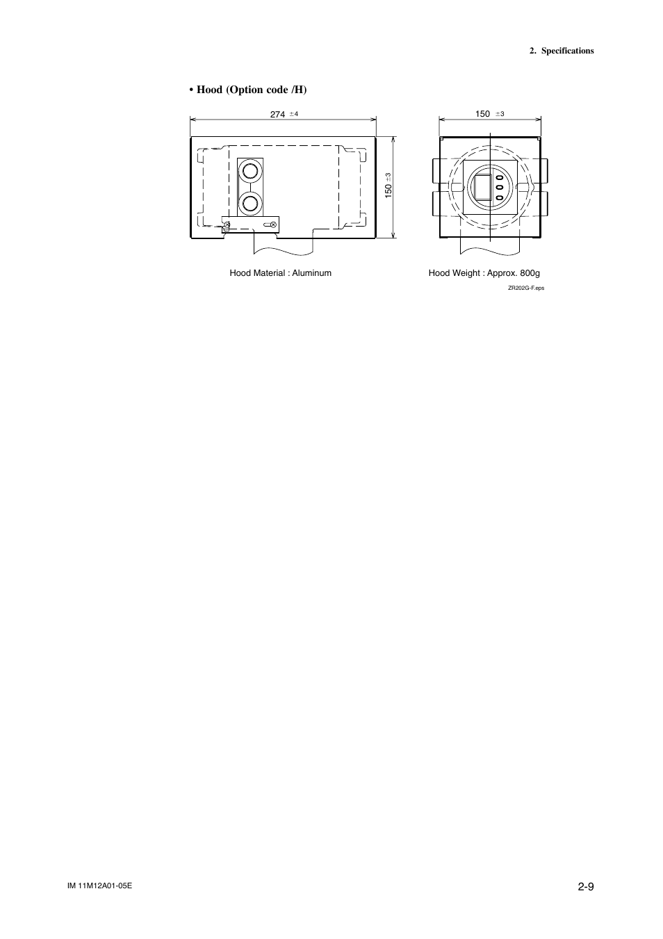 Hood (option code /h) | Yokogawa Integral Oxygen Analyzer ZR202 User Manual | Page 27 / 181