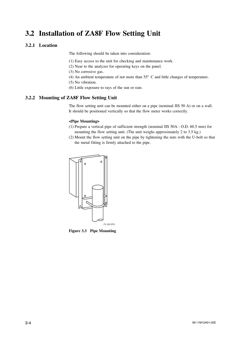 2 installation of za8f flow setting unit, 1 location, 2 mounting of za8f flow setting unit | Installation of za8f flow setting unit -4, Location -4, Mounting of za8f flow setting unit -4 | Yokogawa Integral Oxygen Analyzer ZR202 User Manual | Page 44 / 181