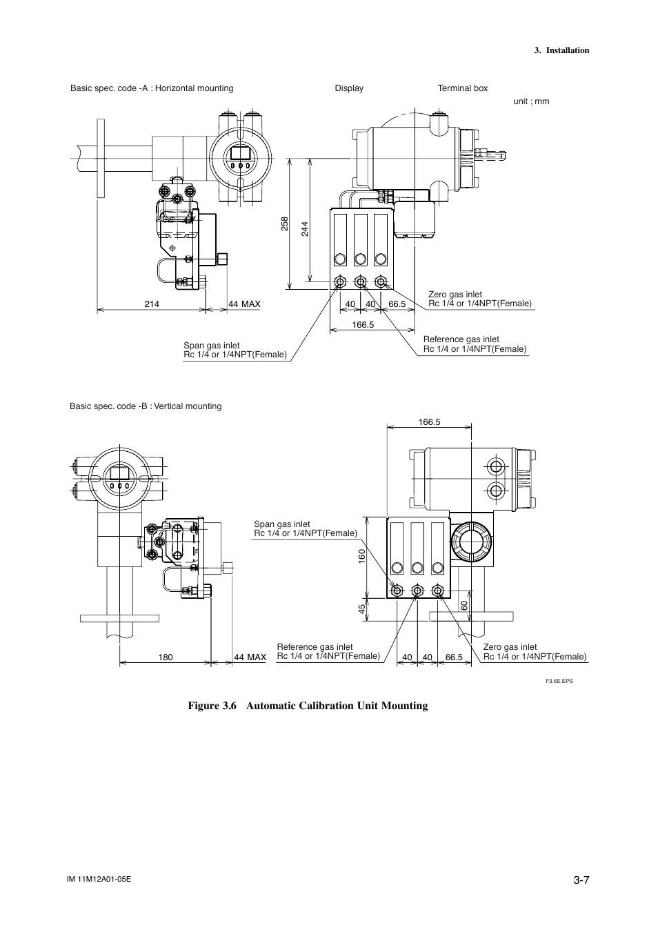 Figure 3.6 automatic calibration unit mounting | Yokogawa Integral Oxygen Analyzer ZR202 User Manual | Page 47 / 181