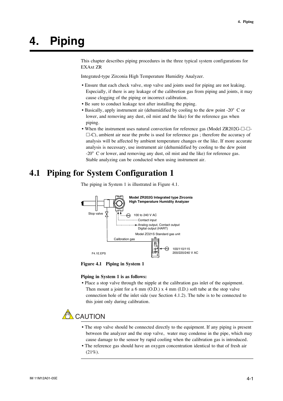 Piping, 1 piping for system configuration 1, Piping -1 | Piping for system configuration 1 -1, Caution | Yokogawa Integral Oxygen Analyzer ZR202 User Manual | Page 57 / 181