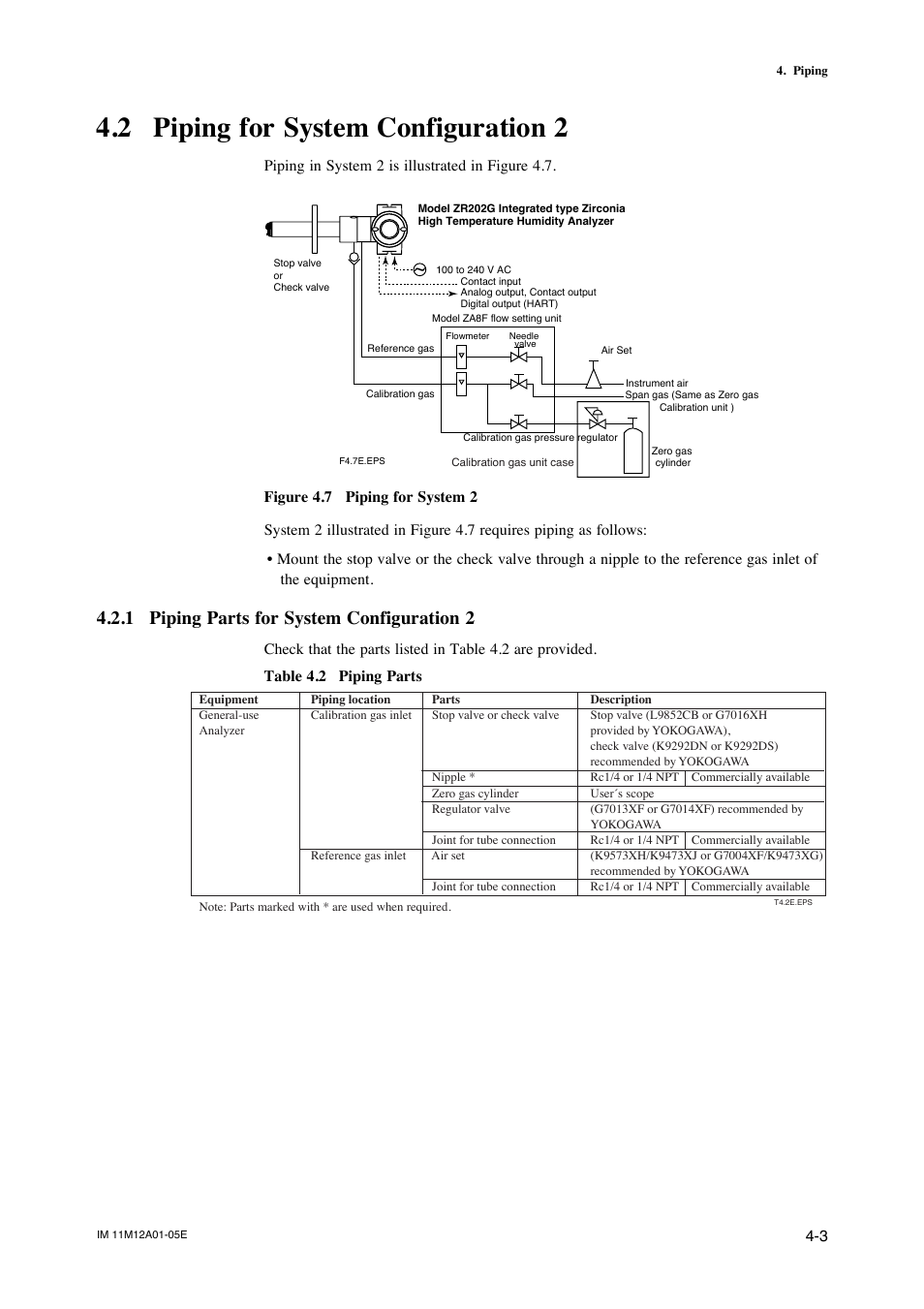 2 piping for system configuration 2, 1 piping parts for system configuration 2, Piping for system configuration 2 -3 | Piping parts for system configuration 2 -3, Piping in system 2 is illustrated in figure 4.7 | Yokogawa Integral Oxygen Analyzer ZR202 User Manual | Page 59 / 181