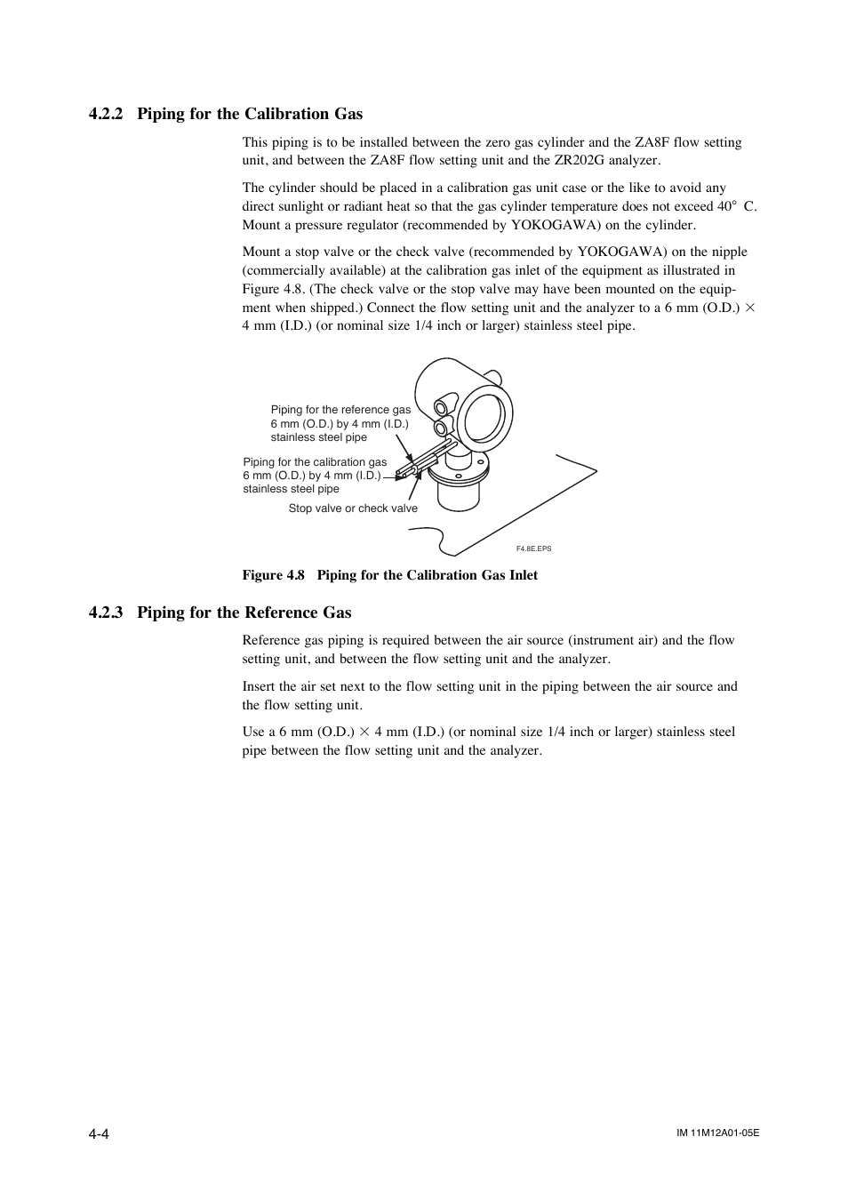 2 piping for the calibration gas, 3 piping for the reference gas, Piping for the calibration gas -4 | Piping for the reference gas -4 | Yokogawa Integral Oxygen Analyzer ZR202 User Manual | Page 60 / 181