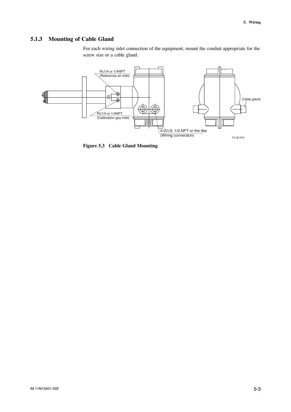 3 mounting of cable gland, Wiring for power line -5 | Yokogawa Integral Oxygen Analyzer ZR202 User Manual | Page 66 / 181