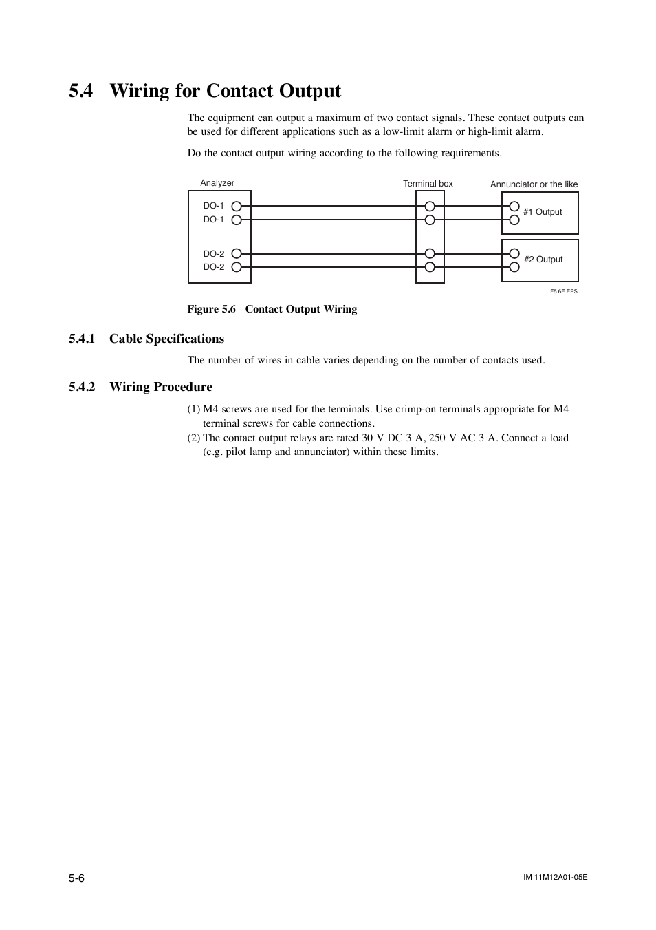 4 wiring for contact output, 1 cable specifications, 2 wiring procedure | Wiring procedure -7 | Yokogawa Integral Oxygen Analyzer ZR202 User Manual | Page 69 / 181