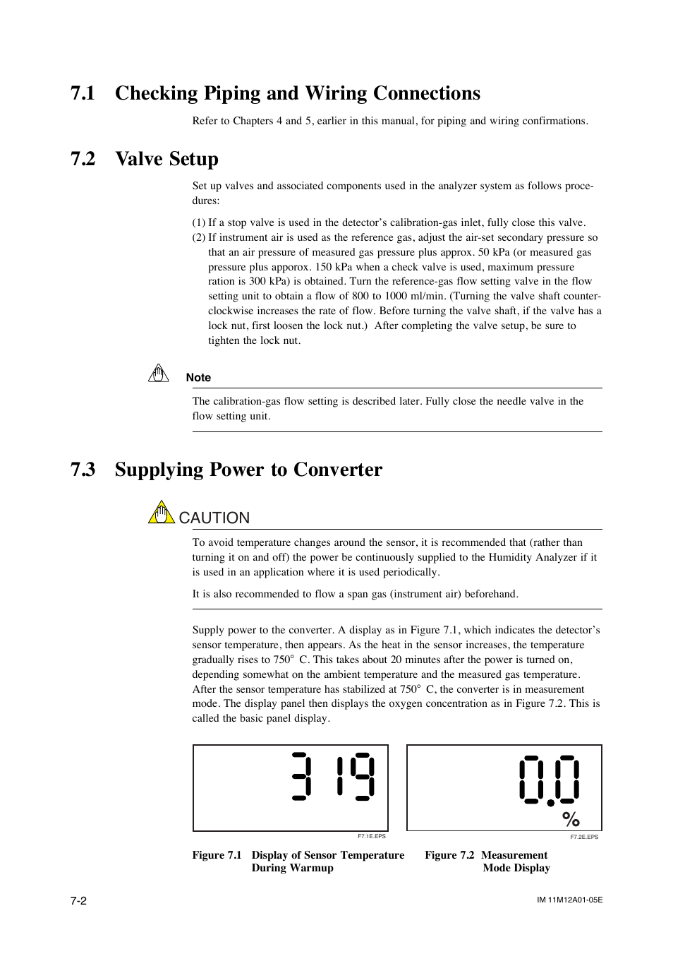 1 checking piping and wiring connections, 2 valve setup, 3 supplying power to converter | Display and switches -3, Display configuration -5, Entering parameter code selection display -6, Caution | Yokogawa Integral Oxygen Analyzer ZR202 User Manual | Page 75 / 181