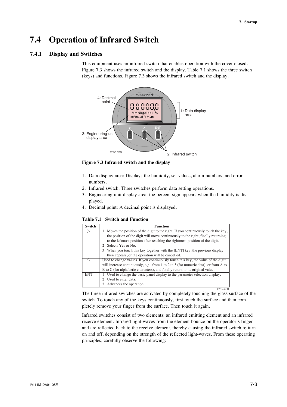 4 operation of infrared switch, 1 display and switches, Changing set values -8 | Confirmation of equipment type setting -10 | Yokogawa Integral Oxygen Analyzer ZR202 User Manual | Page 76 / 181