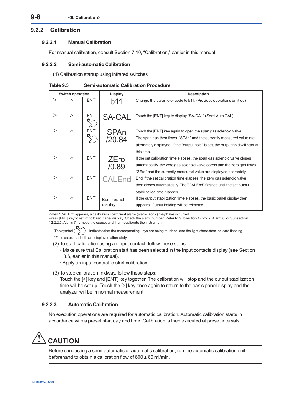 2 calibration, Calibration -8, Sa-cal | Span /20.84, Zero /0.89, Calend, Caution | Yokogawa Integral Oxygen Analyzer ZR202 User Manual | Page 109 / 157