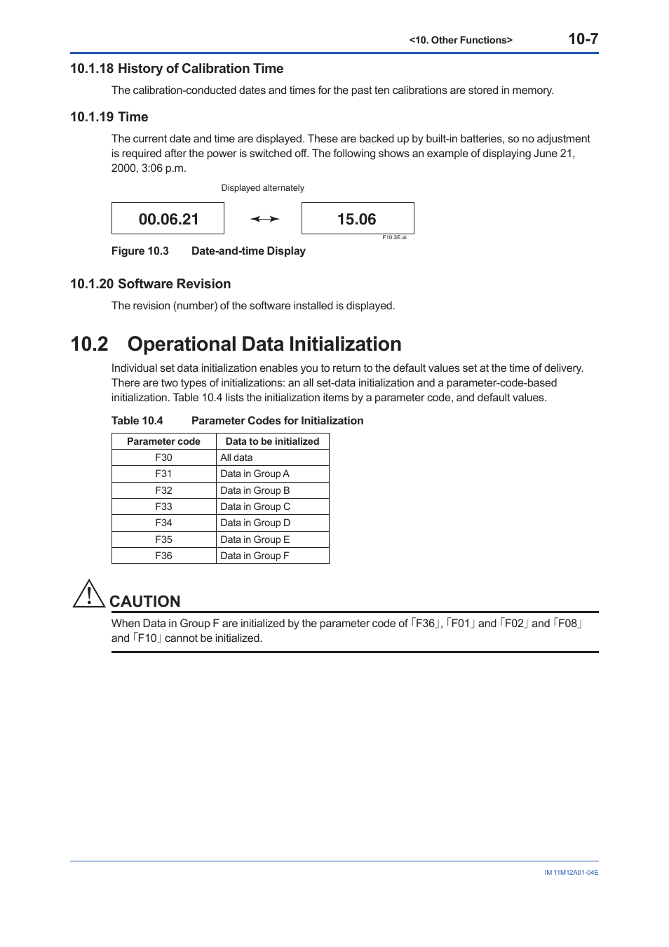 18 history of calibration time, 19 time, 20 software revision | 2 operational data initialization, Operational data initialization -7, Caution | Yokogawa Integral Oxygen Analyzer ZR202 User Manual | Page 116 / 157