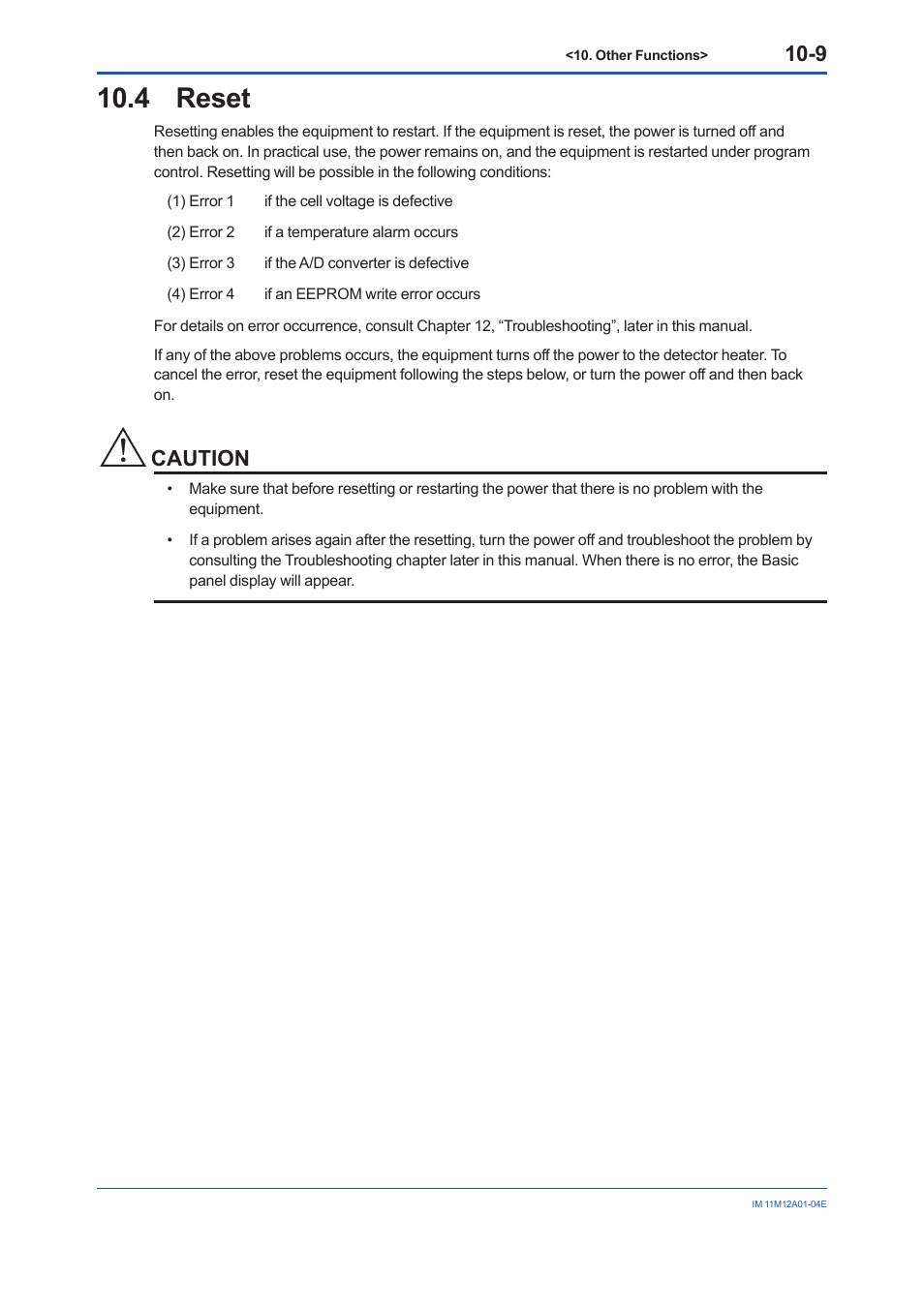 4 reset, Reset -9, Caution | Yokogawa Integral Oxygen Analyzer ZR202 User Manual | Page 118 / 157