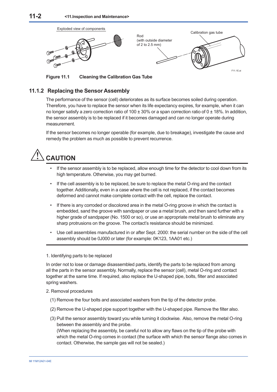 2 replacing the sensor assembly, Replacing the sensor assembly -2, Caution | Yokogawa Integral Oxygen Analyzer ZR202 User Manual | Page 131 / 157