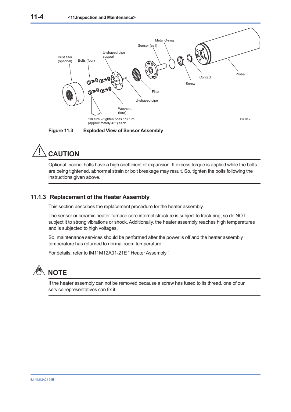 3 replacement of the heater assembly, Replacement of the heater assembly -4, Caution | Yokogawa Integral Oxygen Analyzer ZR202 User Manual | Page 133 / 157