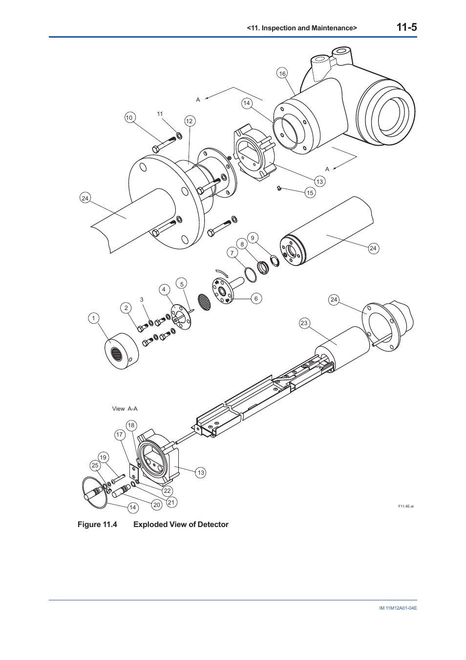 Figure 11.4 exploded view of detector | Yokogawa Integral Oxygen Analyzer ZR202 User Manual | Page 134 / 157