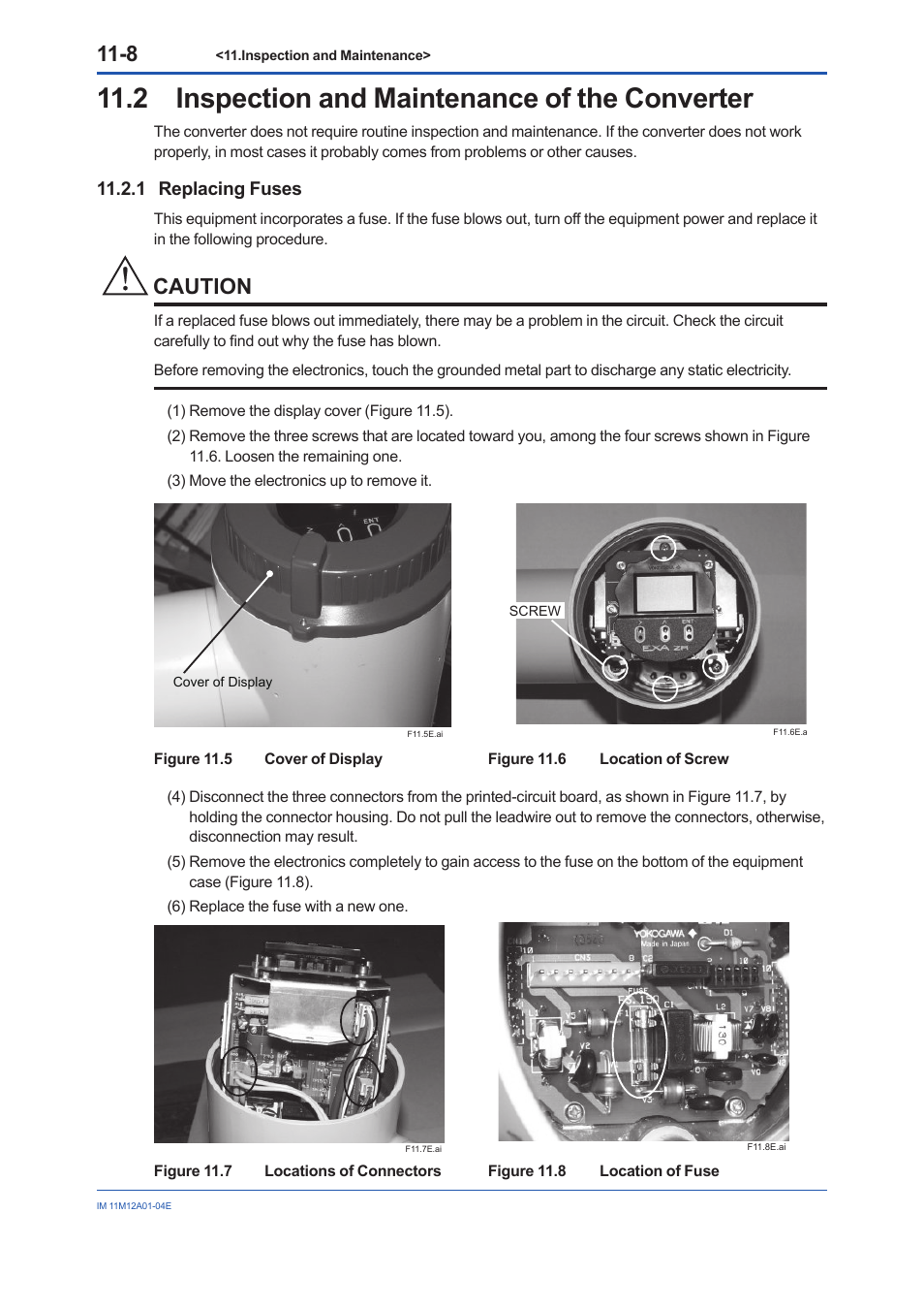 2 inspection and maintenance of the converter, 1 replacing fuses, Replacing fuses -8 | Caution | Yokogawa Integral Oxygen Analyzer ZR202 User Manual | Page 137 / 157