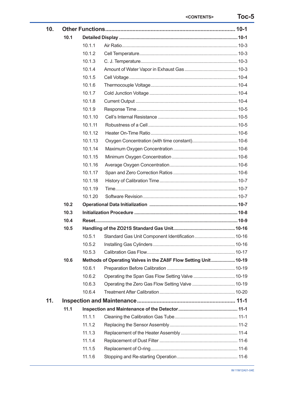 Toc-5 | Yokogawa Integral Oxygen Analyzer ZR202 User Manual | Page 14 / 157