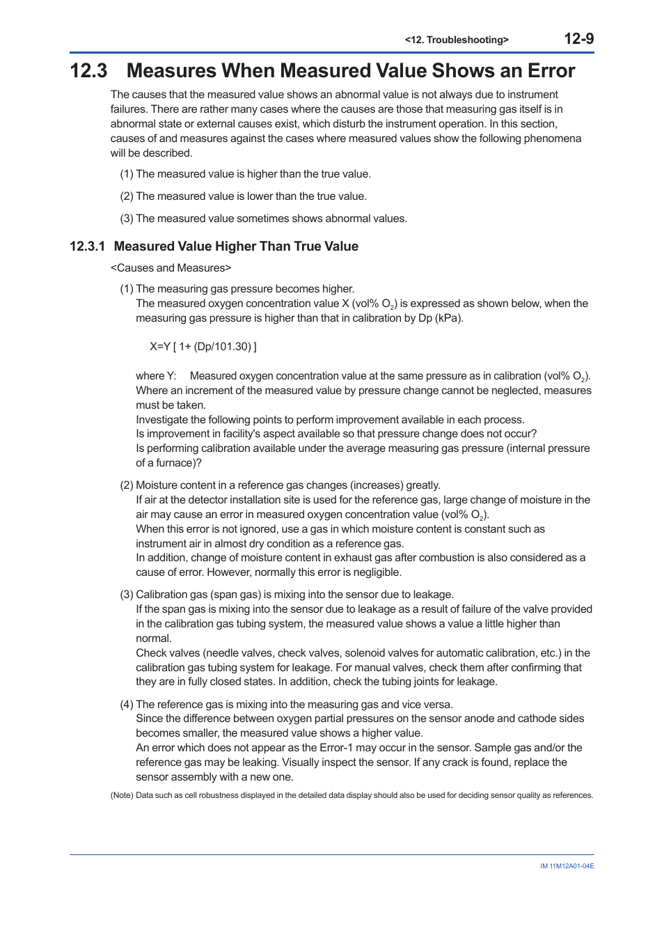 3 measures when measured value shows an error, 1 measured value higher than true value, Measured value higher than true value -9 | Yokogawa Integral Oxygen Analyzer ZR202 User Manual | Page 148 / 157