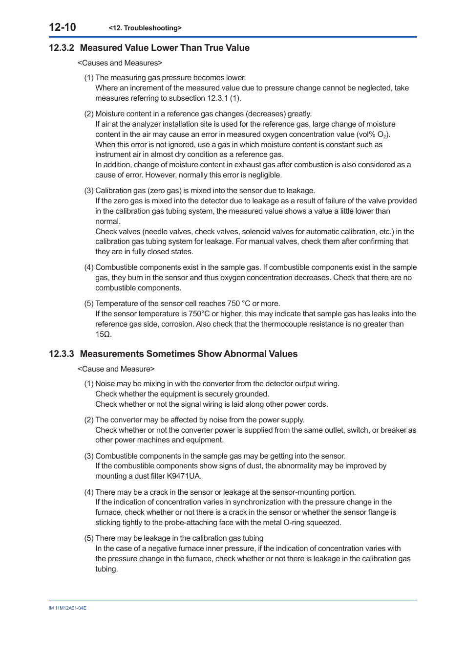 2 measured value lower than true value, 3 measurements sometimes show abnormal values, Measured value lower than true value -10 | Measurements sometimes show abnormal values -10 | Yokogawa Integral Oxygen Analyzer ZR202 User Manual | Page 149 / 157