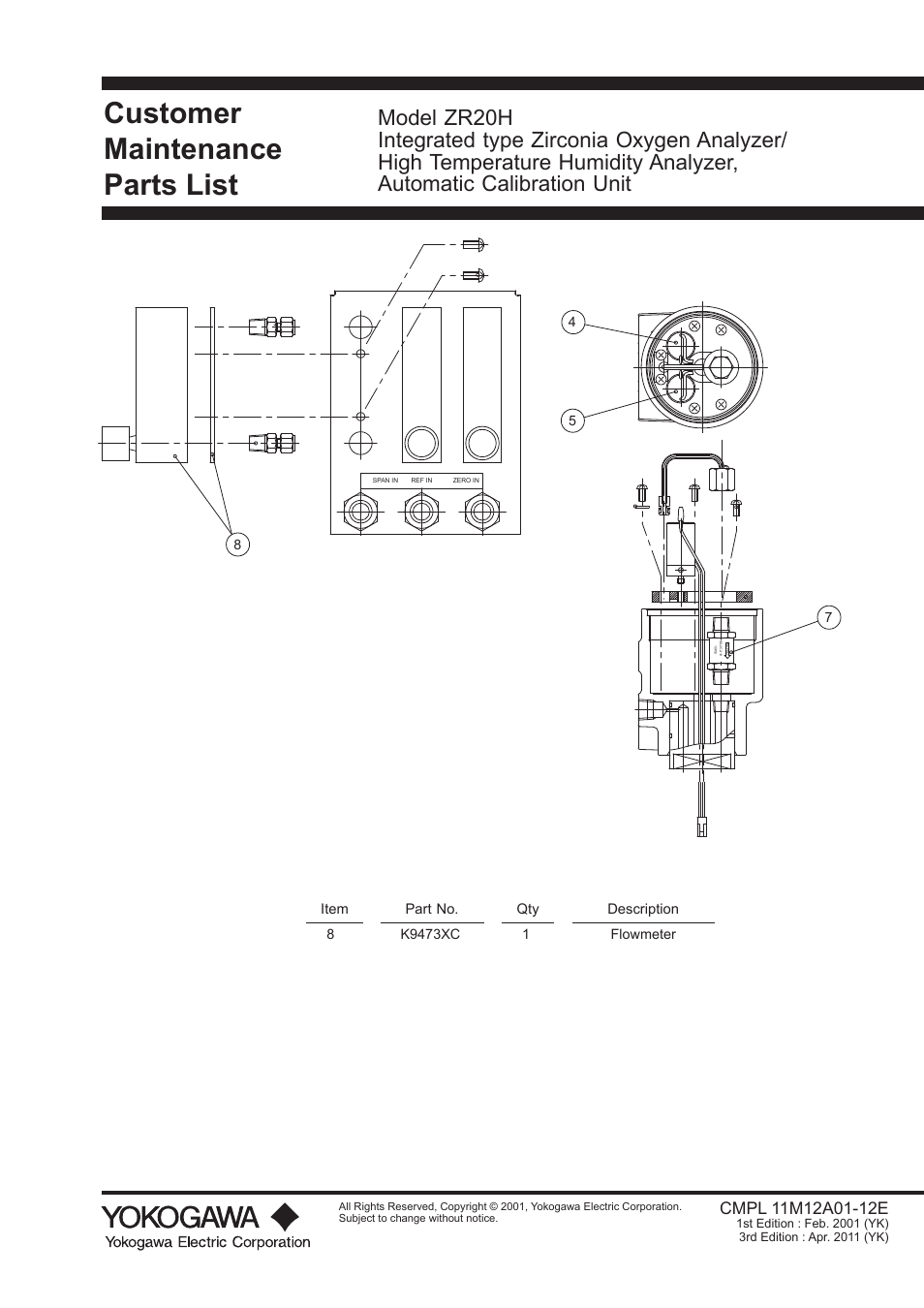 Customer maintenance parts list cmpl 11m12a01-12e, Customer maintenance parts list | Yokogawa Integral Oxygen Analyzer ZR202 User Manual | Page 152 / 157