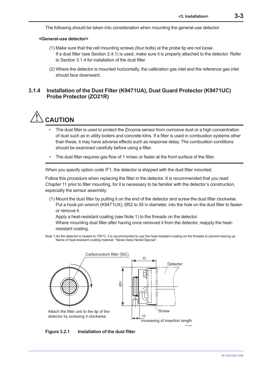 K9471uc) probe protector (zo21r) -3, Caution | Yokogawa Integral Oxygen Analyzer ZR202 User Manual | Page 42 / 157