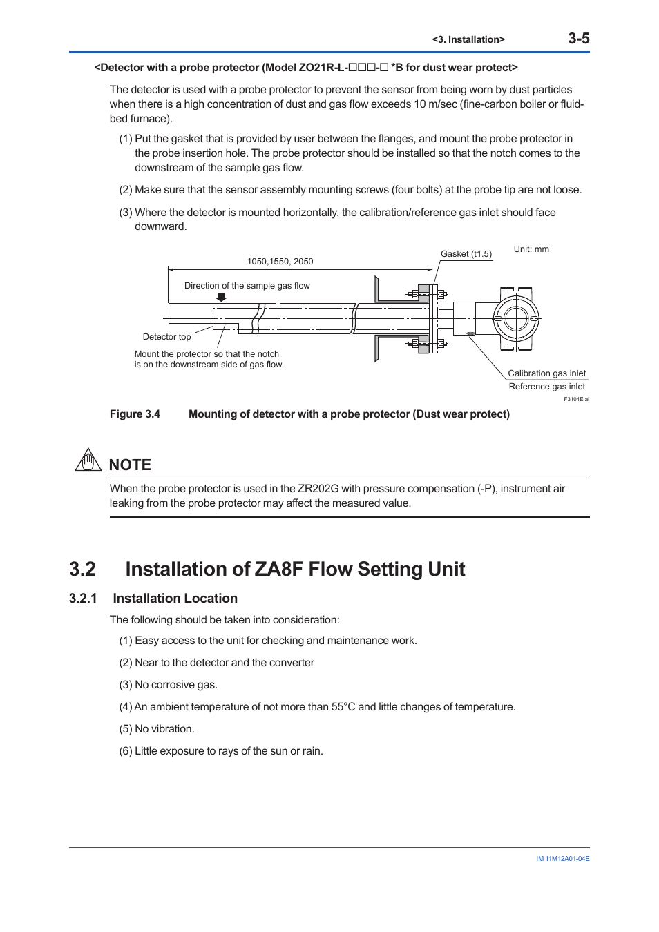 2 installation of za8f flow setting unit, 1 installation location, Installation of za8f flow setting unit -5 3.2.1 | Installation location -5 | Yokogawa Integral Oxygen Analyzer ZR202 User Manual | Page 44 / 157