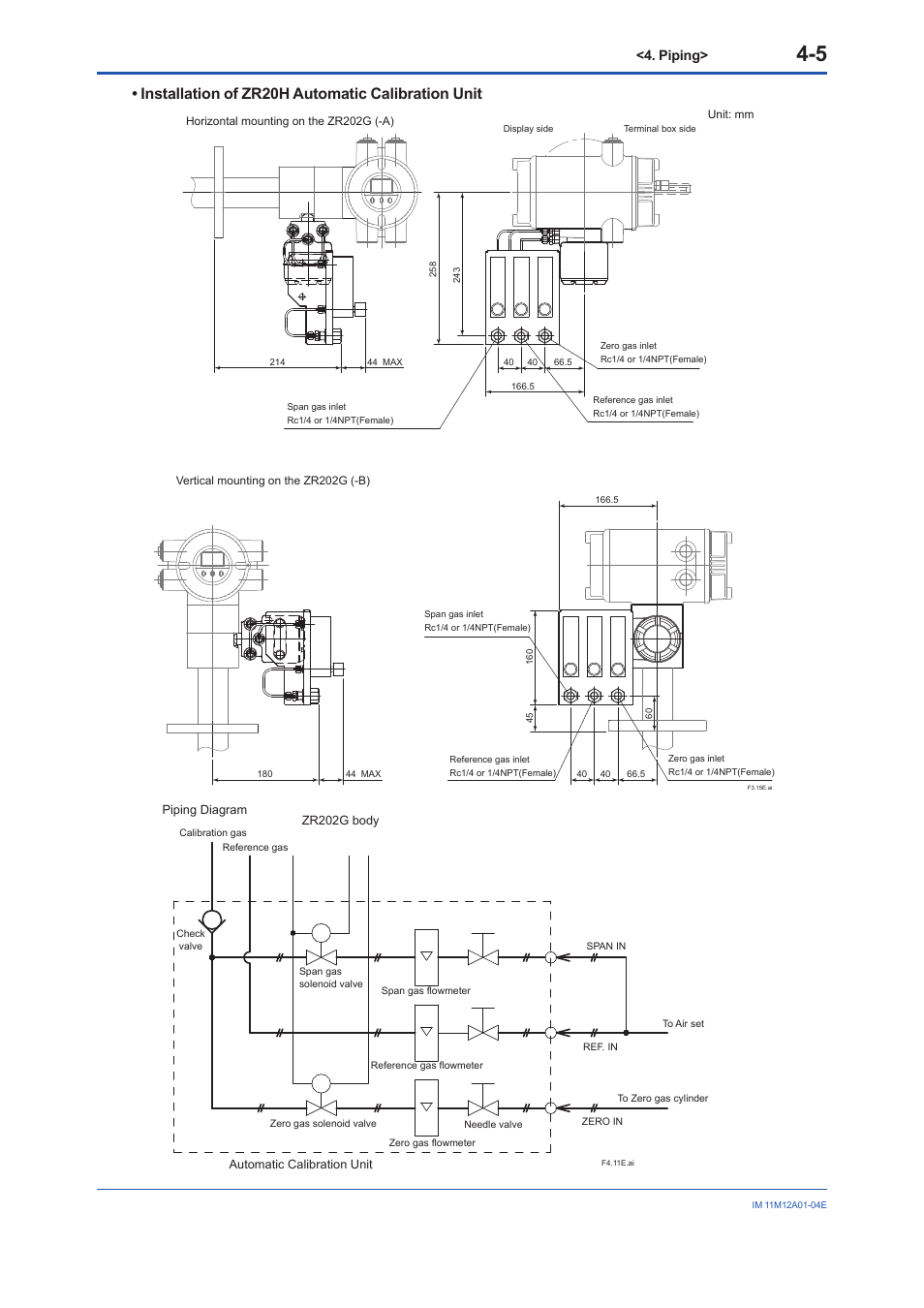 Installation of zr20h automatic calibration unit, Piping | Yokogawa Integral Oxygen Analyzer ZR202 User Manual | Page 54 / 157