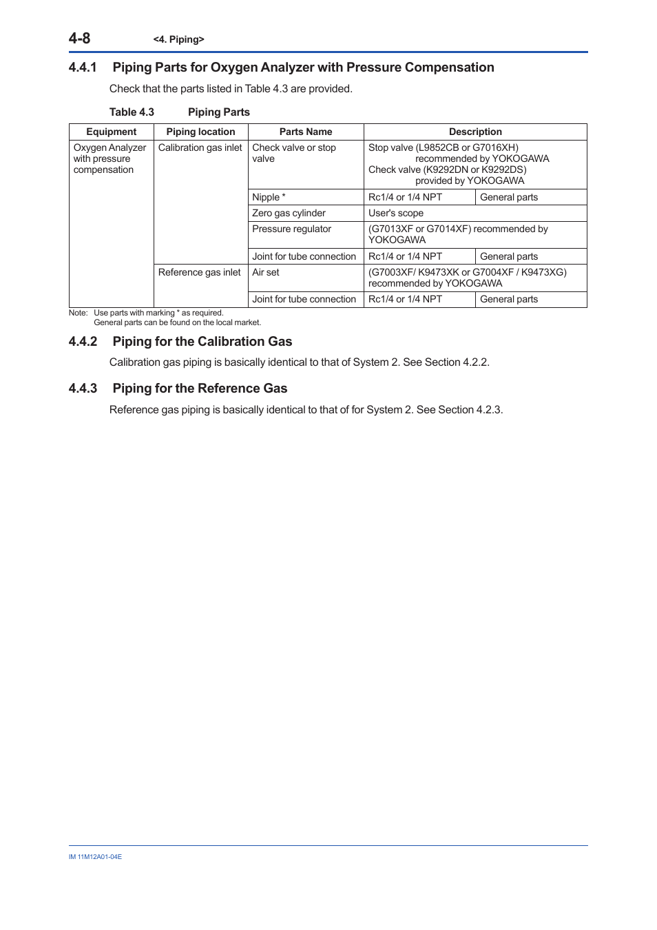 2 piping for the calibration gas, 3 piping for the reference gas, Piping for the calibration gas -8 | Piping for the reference gas -8 | Yokogawa Integral Oxygen Analyzer ZR202 User Manual | Page 57 / 157