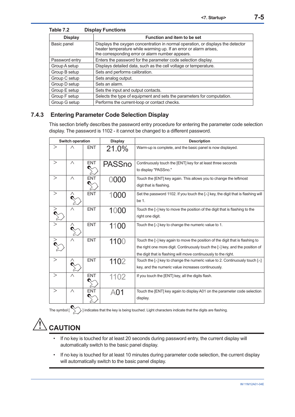 3 entering parameter code selection display, Entering parameter code selection display -5, Passno | Caution | Yokogawa Integral Oxygen Analyzer ZR202 User Manual | Page 70 / 157
