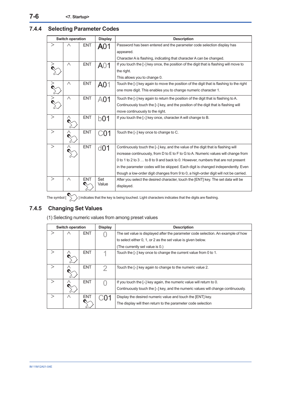 4 selecting parameter codes, 5 changing set values, Selecting parameter codes -6 | Changing set values -6, A0 1 | Yokogawa Integral Oxygen Analyzer ZR202 User Manual | Page 71 / 157