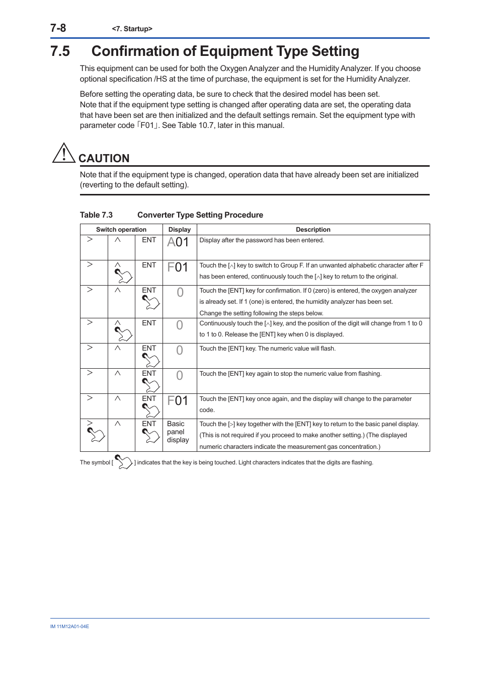 5 confirmation of equipment type setting, Confirmation of equipment type setting -8, Caution | Yokogawa Integral Oxygen Analyzer ZR202 User Manual | Page 73 / 157