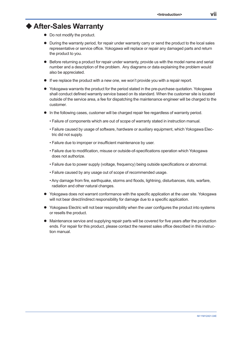 After-sales warranty | Yokogawa Integral Oxygen Analyzer ZR202 User Manual | Page 8 / 157