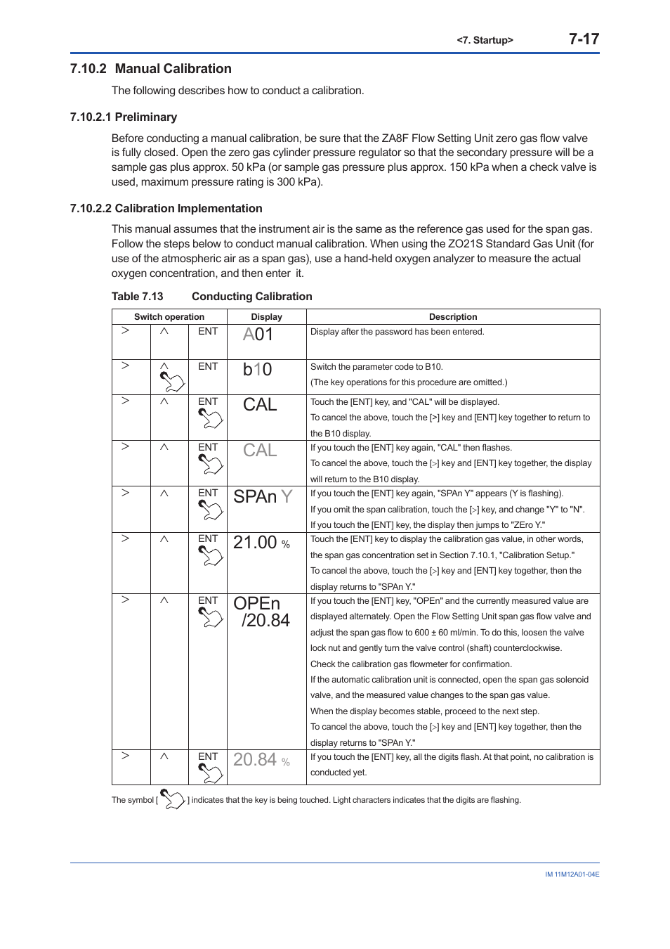 2 manual calibration, Manual calibration -17, B1 0 | Span y, Open /20.84 | Yokogawa Integral Oxygen Analyzer ZR202 User Manual | Page 82 / 157