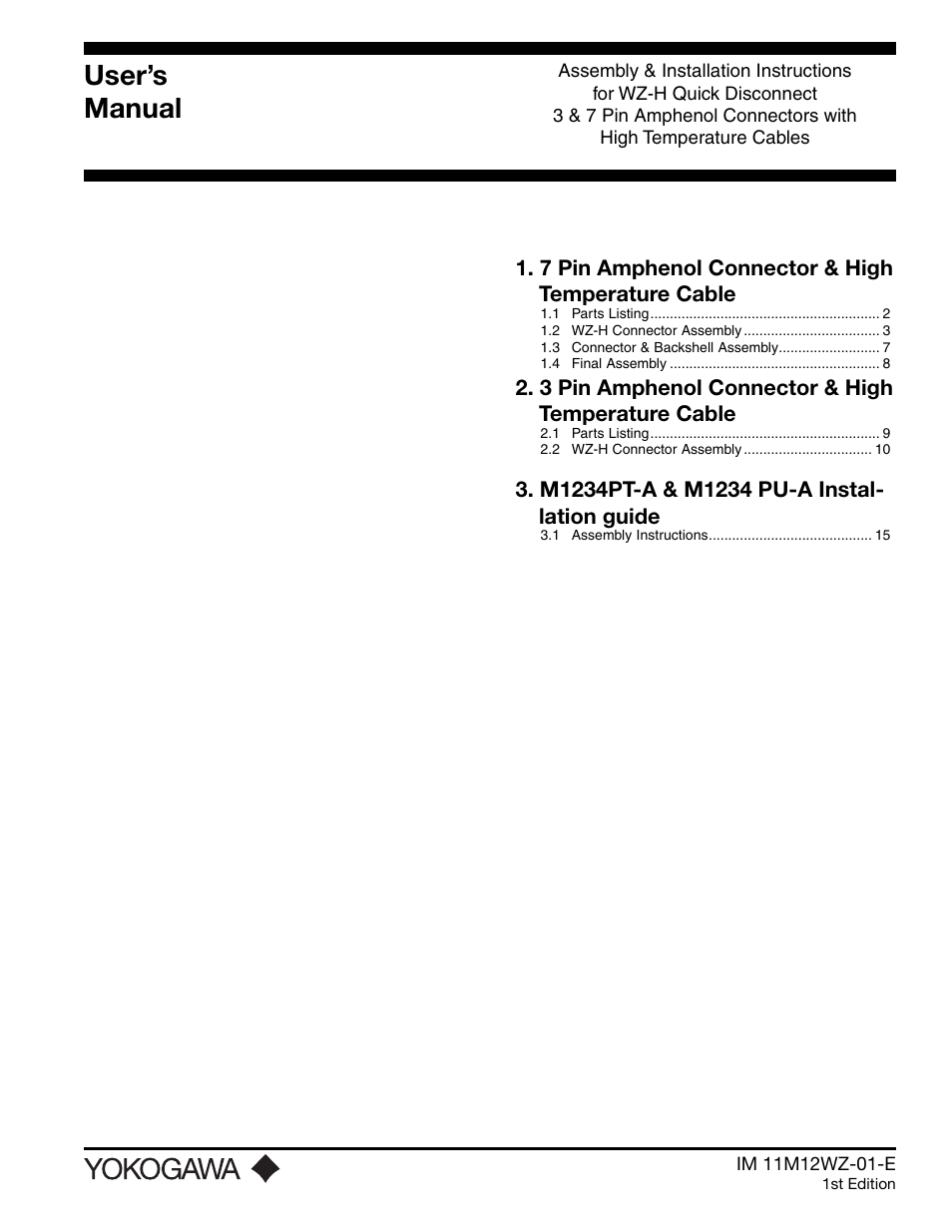 Yokogawa WZ-H Cables User Manual | 16 pages