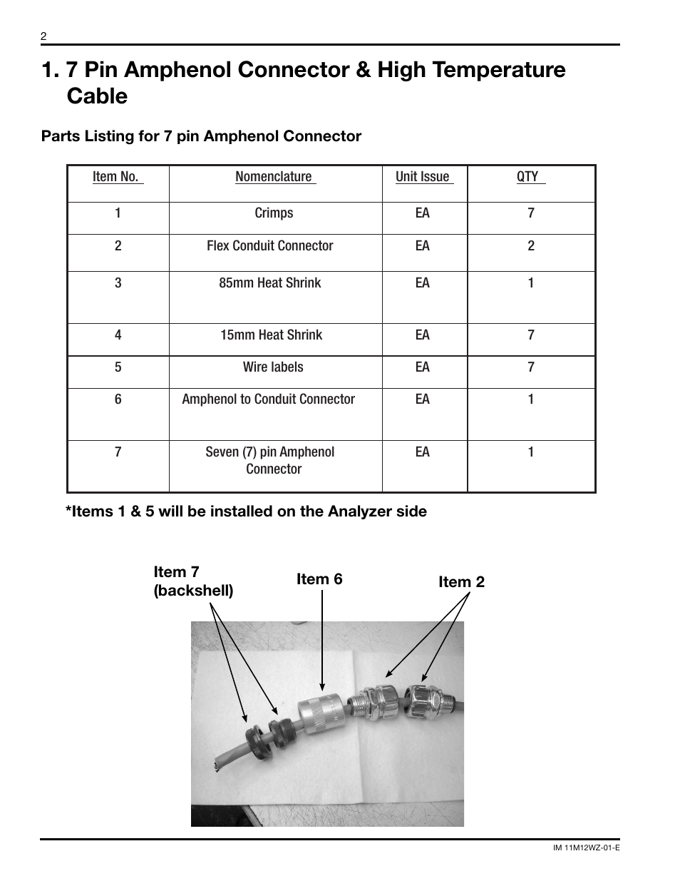 7 pin amphenol connector & high temperature cable | Yokogawa WZ-H Cables User Manual | Page 2 / 16