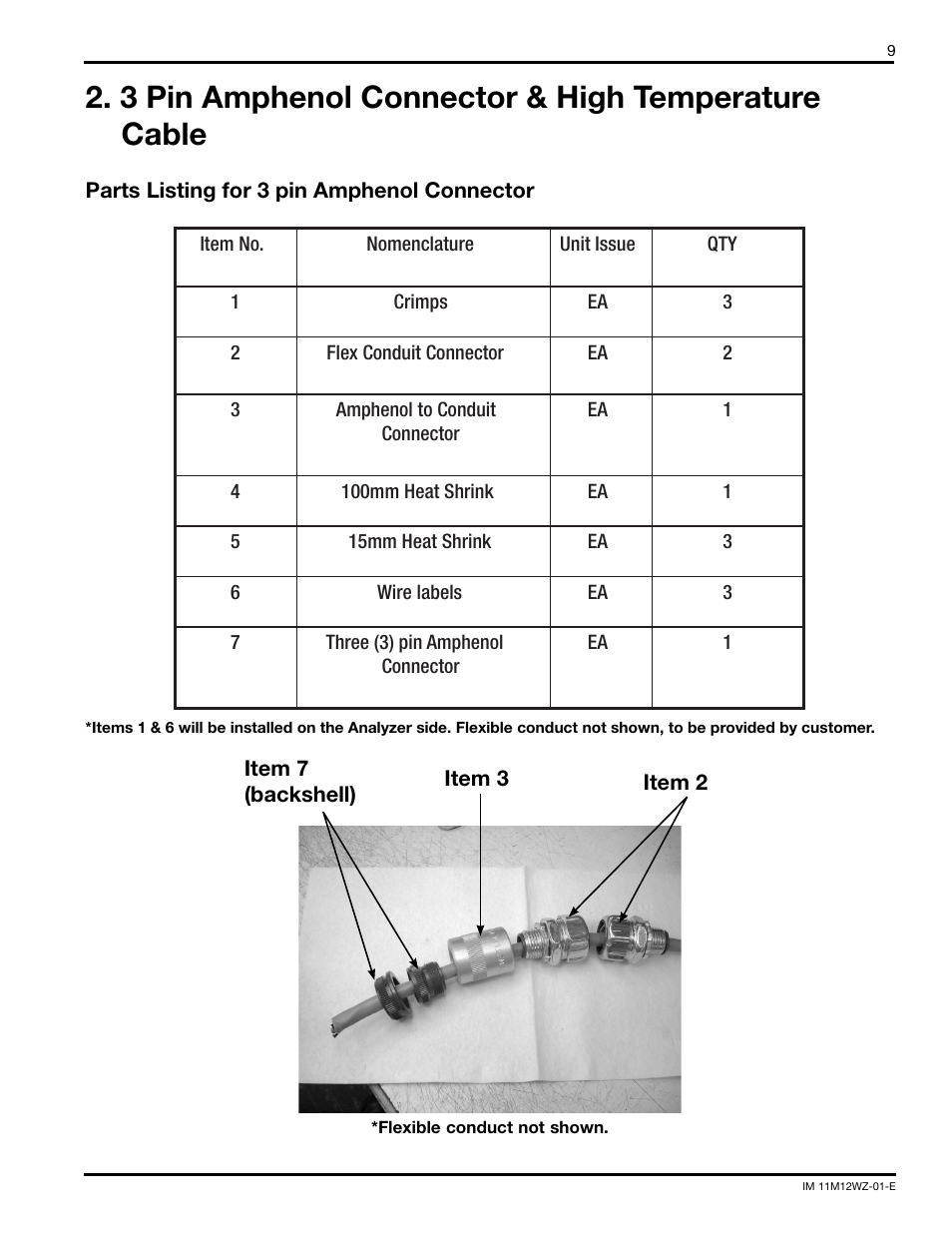 3 pin amphenol connector & high temperature cable | Yokogawa WZ-H Cables User Manual | Page 9 / 16